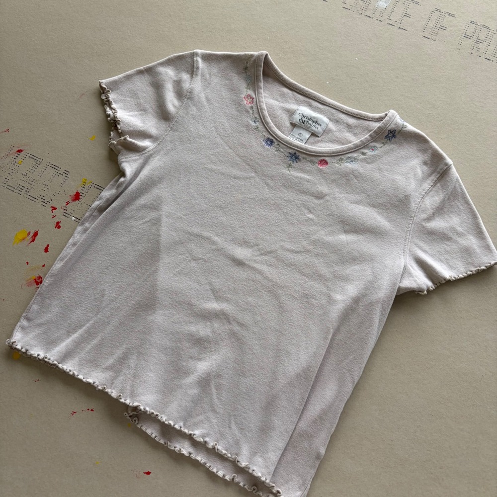 Vintage Y2K Christopher & Banks Floral Embroidered T-shirt